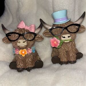 Highland Cow Figurines  - Set of Two - Spring/Easter - NEW
